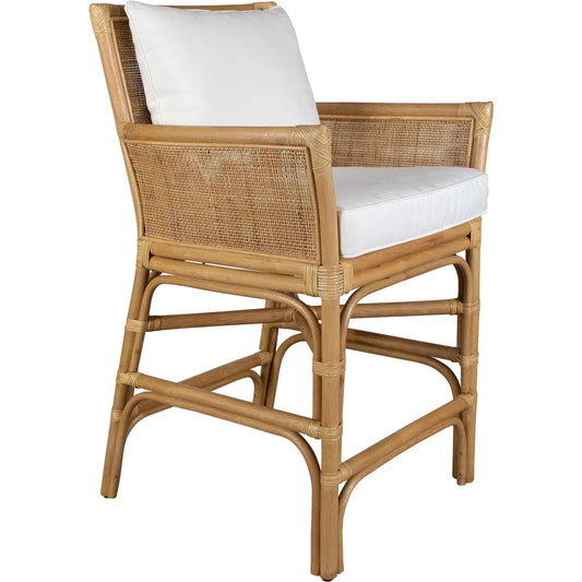 Pacific Rattan Counter Stool by Uttermost in white. Made from rattan ploe with rattan weaving in a unique style.