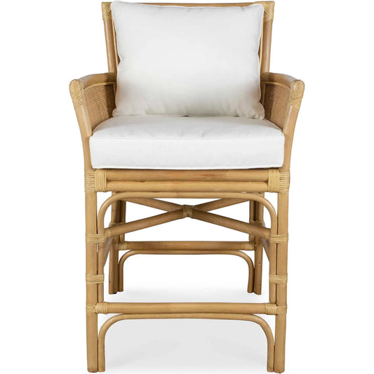 Pacific Rattan Counter Stool by Uttermost in white. Made from rattan ploe with rattan weaving in a rustic style.