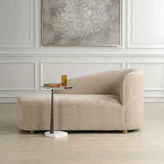Fae Arm Chaise Lounge by Uttermost in flax. Made from fabric, foam, plywood, oak wood in a unique style.