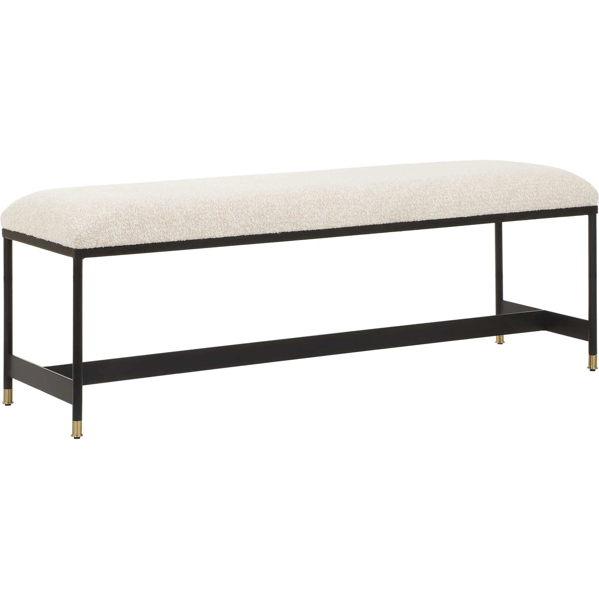 Halston Upholstered Bench by Uttermost in matte black, brass. Made from iron, mdf, foam, fabric in a transitional style.