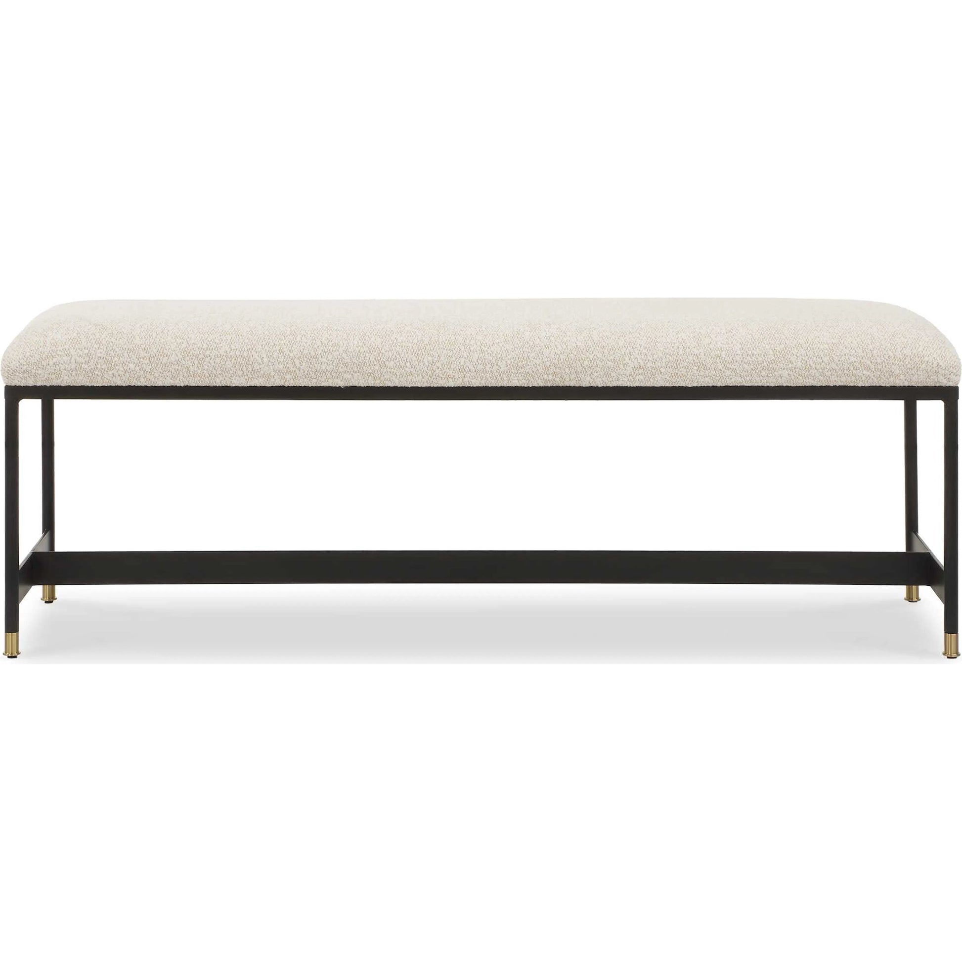 Halston Upholstered Bench by Uttermost in matte black, brass. Made from iron, mdf, foam, fabric in a transitional style.