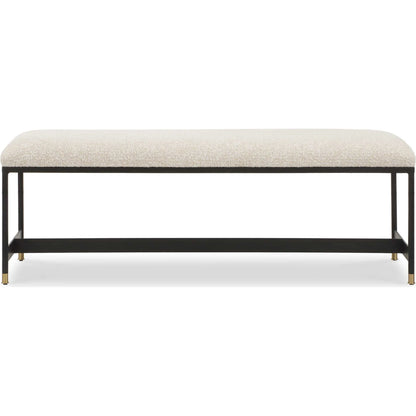 Halston Upholstered Bench by Uttermost in matte black, brass. Made from iron, mdf, foam, fabric in a transitional style.