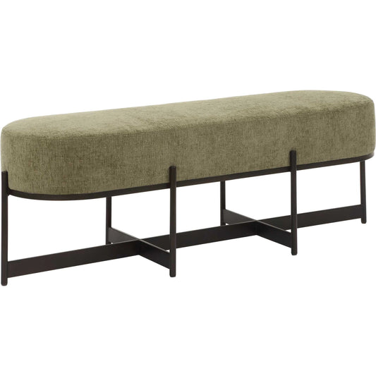 Merino Moss Fabric Bench by Uttermost in bronze. Made from metal, plywood, foam, fabric in a unique style.