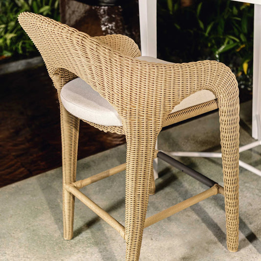 Kavali Outdoor Wicker Counter Stool by Uttermost in white. Made from aluminium, wicker in a unique style.
