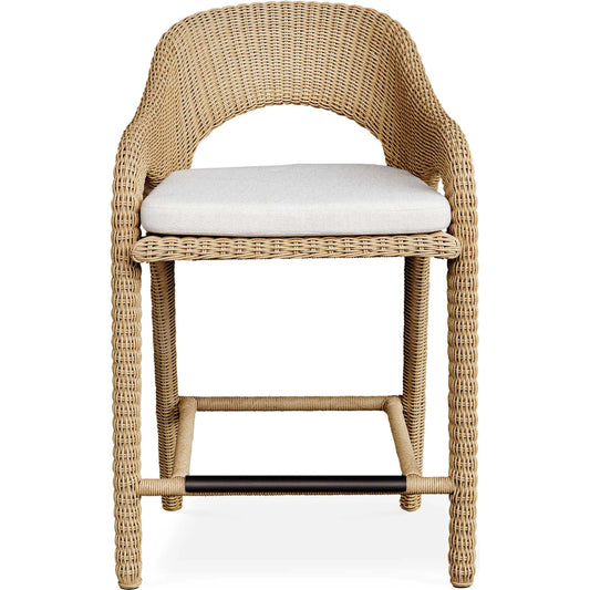 Kavali Outdoor Wicker Counter Stool by Uttermost in white. Made from aluminium, wicker in a unique style.