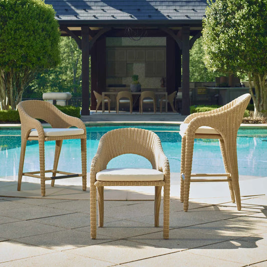 Kavali Outdoor Wicker Dining Armchair by Uttermost in white. Made from aluminium, wicker in a unique style.