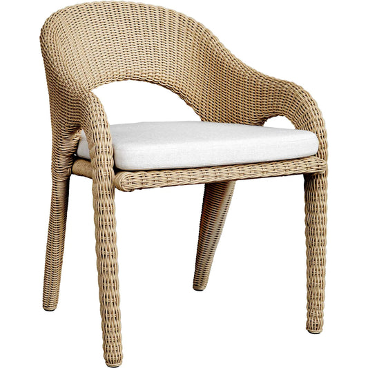 Kavali Outdoor Wicker Dining Armchair by Uttermost in white. Made from aluminium, wicker in a rustic style.