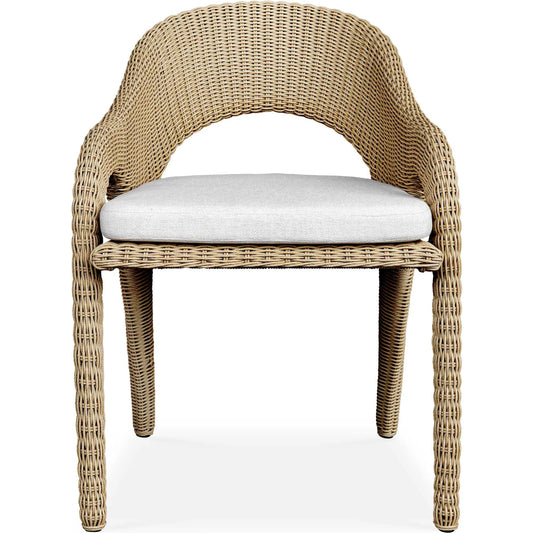 Kavali Outdoor Wicker Dining Armchair by Uttermost in white. Made from aluminium, wicker in a unique style.