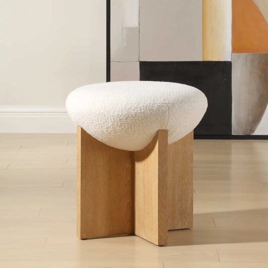 Lainie Minimalist Accent Stool by Uttermost in white, woodtone. Made from oak solid, plywood, foam, fabric in a unique style.