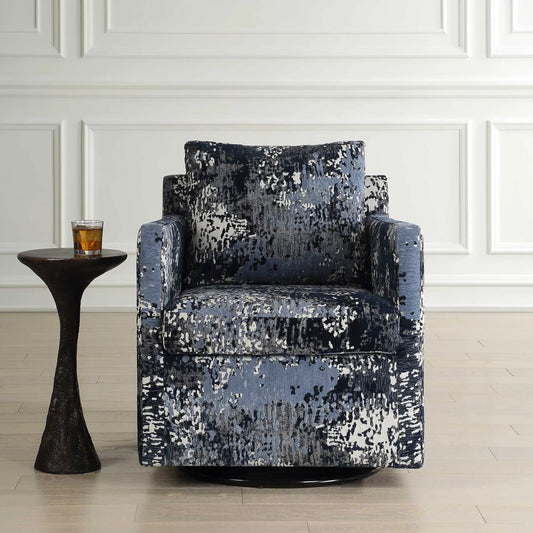 Tisdell Patterned Swivel Glider by Uttermost in indigo, gray. Made from plywood, hardwood, fabric, foam in a unique style.