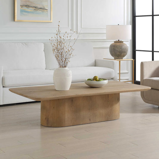 Camerlin Coffee Table by Uttermost in oak. Made from reclaimed oak, plywood in a transitional style.