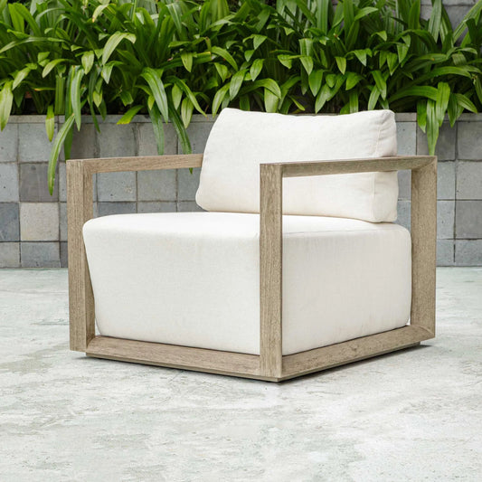 Remsen Outdoor Lounge Chair by Uttermost in gray. Made from mahogani wood, fabric cloud dancer in a unique style.
