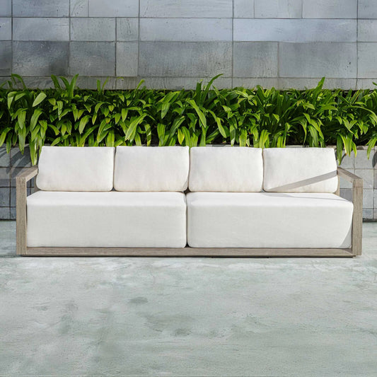 Remsen Outdoor Sofa by Uttermost in gray. Made from mahogani wood, fabric cloud dancer in a unique style.