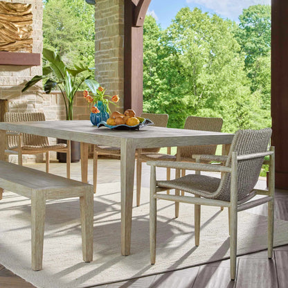Kirkham Outdoor Dining Table by Uttermost in wheat. Made from mahogani wood in a transitional style.