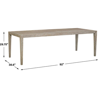 Kirkham Outdoor Dining Table by Uttermost in wheat. Made from mahogani wood in a transitional style.