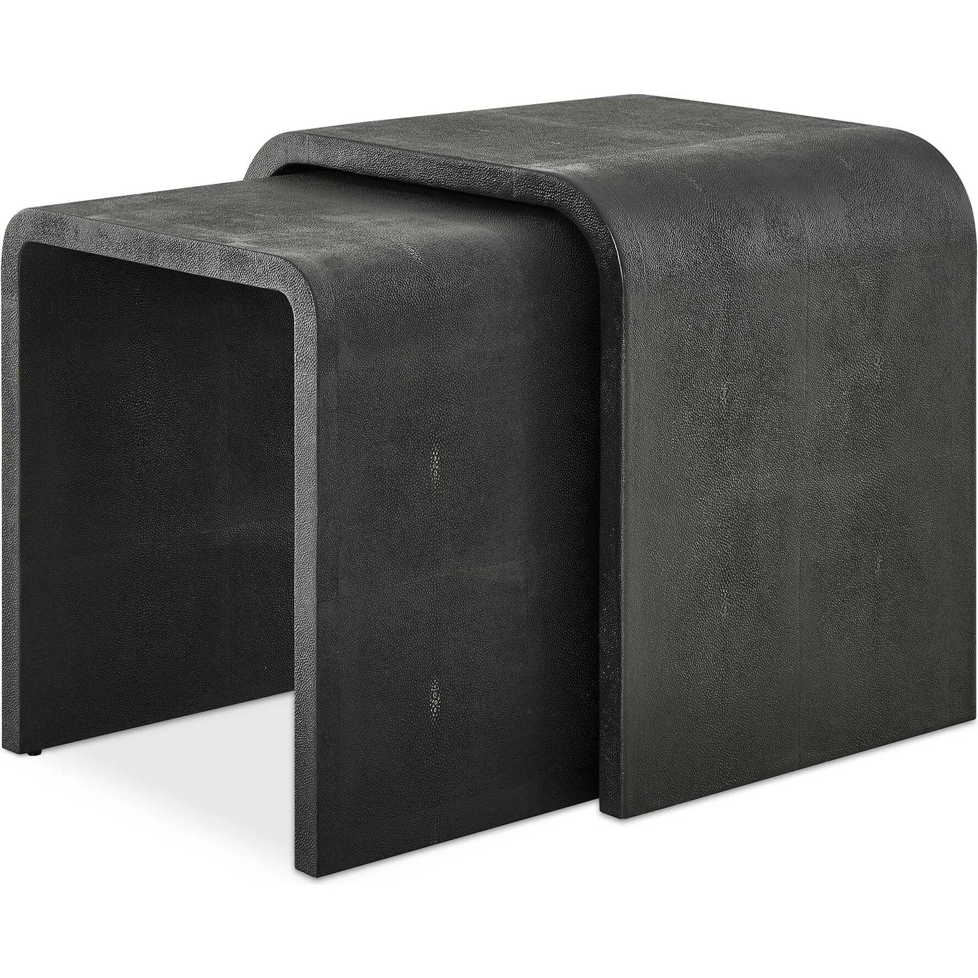 Interpose Nesting Side Table by Uttermost in gray. Made from plywood, hardwood, shargeen in a modern style.