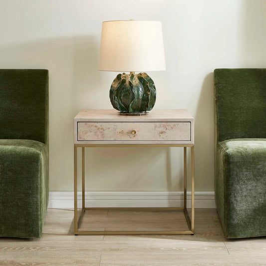 Pembrook Light Washed Side Table by Uttermost in brass. Made from mdf, stainless steel, maple in a unique style.