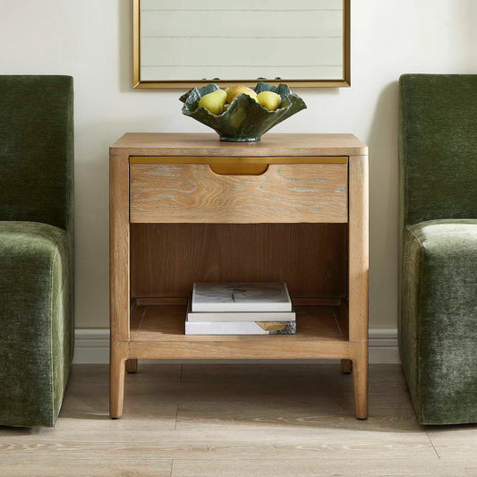 Tabi Natural Side Table by Uttermost in natural, brass. Made from oak wood, mdf, oak veneer, metal in a unique style.