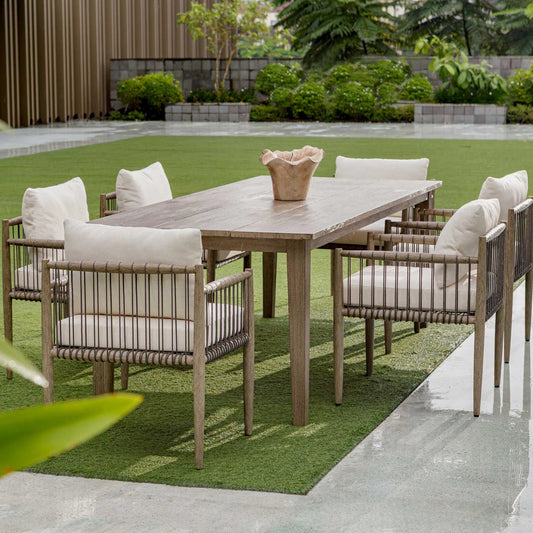Forsyth Outdoor Dining Table by Uttermost in dark gray. Made from mahogani wood in a unique style.
