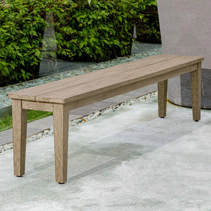 Forsyth Outdoor Bench by Uttermost in dark gray. Made from mahogani wood in a transitional style.