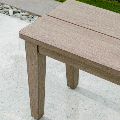Forsyth Outdoor Bench by Uttermost in dark gray. Made from mahogani wood in a transitional style.