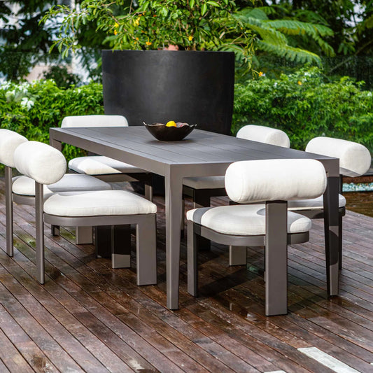 Polanco Outdoor Aluminum Dining Table by Uttermost in black. Made from aluminium in a unique style.