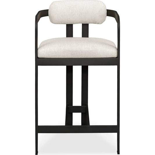 Kalmar Outdoor Counter Stool by Uttermost in black. Made from steel, fabric cloud dancer in a unique style.