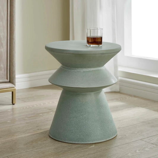 Imogene Seafoam Glaze Garden Stool by Uttermost in seafoam. Made from earthenware in a unique style.
