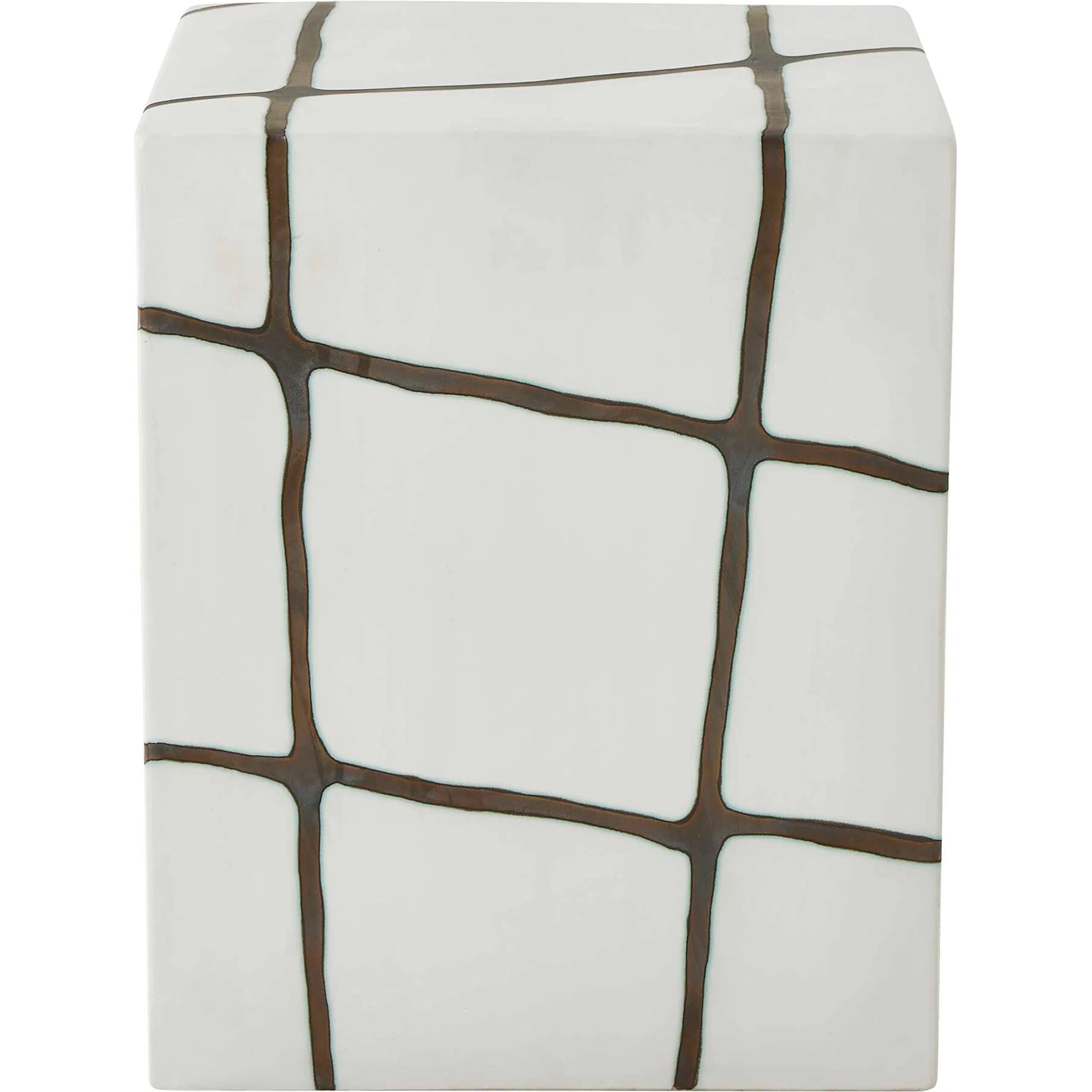Rocklyn Garden Stool by Uttermost in bronze, white. Made from earthenware in a unique style.