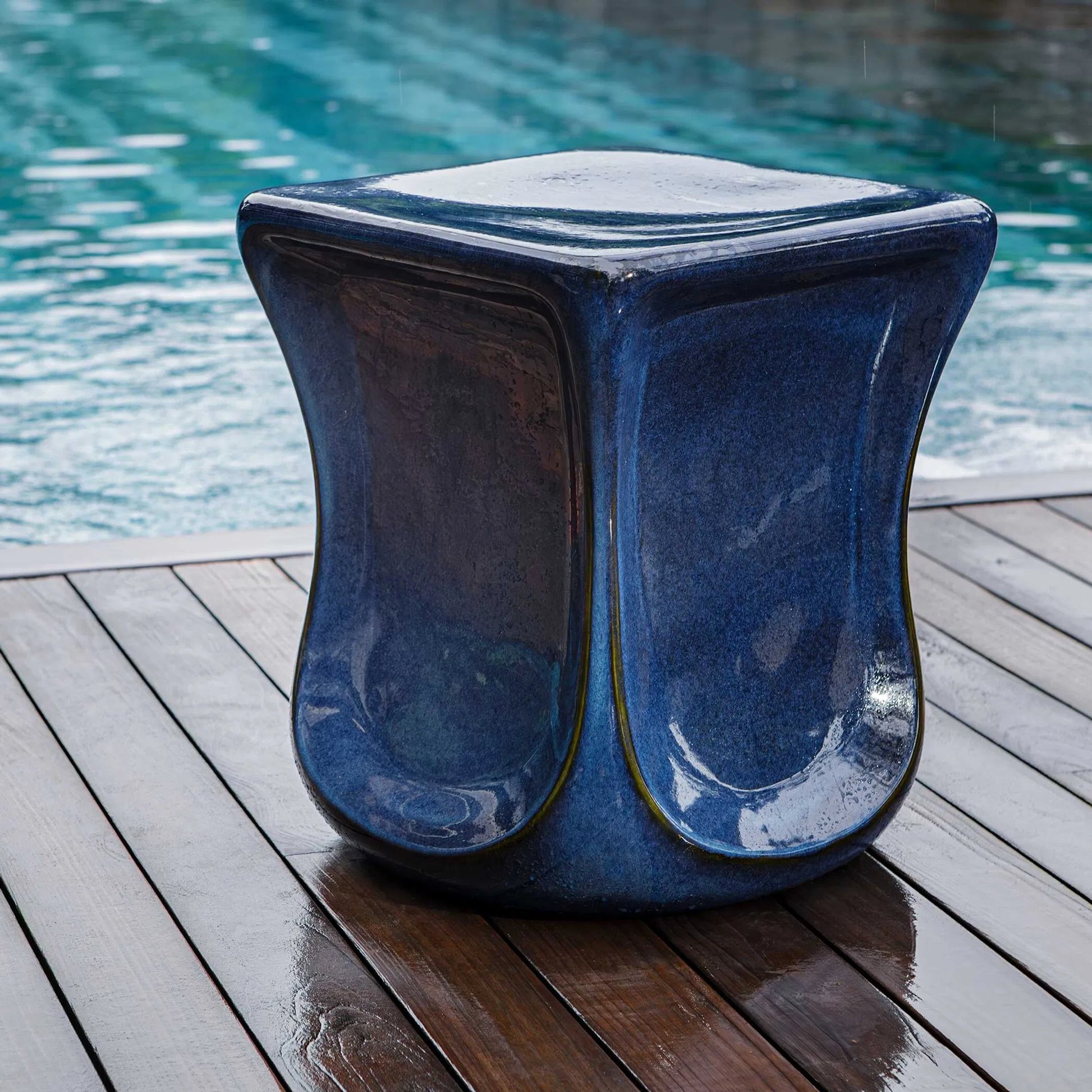 Kaz Garden Stool by Uttermost in blue. Made from earthenware in a eclectic & global style.