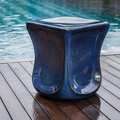 Kaz Garden Stool by Uttermost in blue. Made from earthenware in a eclectic & global style.