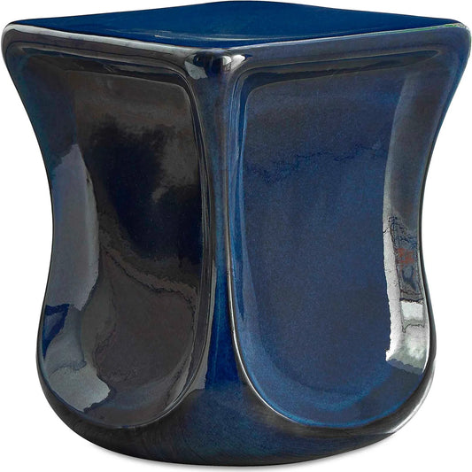 Kaz Garden Stool by Uttermost in blue. Made from earthenware in a unique style.