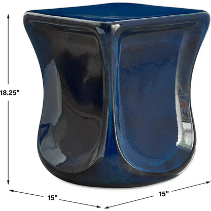 Kaz Garden Stool by Uttermost in blue. Made from earthenware in a eclectic & global style.