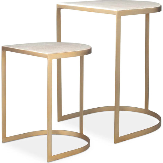 Lindon Travertine Nesting Tables by Uttermost in gold. Made from marble, iron in a unique style.