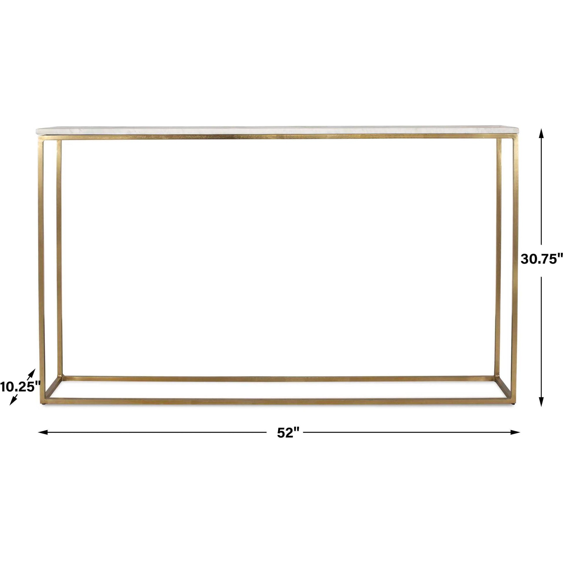Redmond Sofa Counter Table by Uttermost in brass. Made from white banswada marble top, iron solid rod stand in a transitional style.