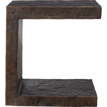 Obra Outdoor Side Table by Uttermost in dark bronze. Made from metal in a unique style.