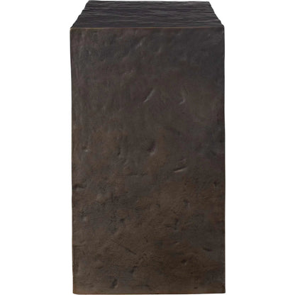 Obra Outdoor Side Table by Uttermost in dark bronze. Made from metal in a unique style.