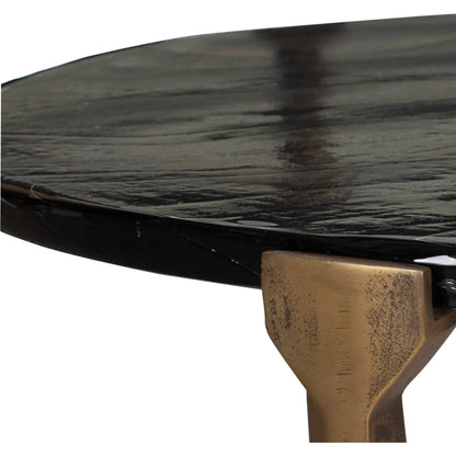 Bohdi Outdoor Coffee Table by Uttermost in brass. Made from metal, cast glass in a modern style.
