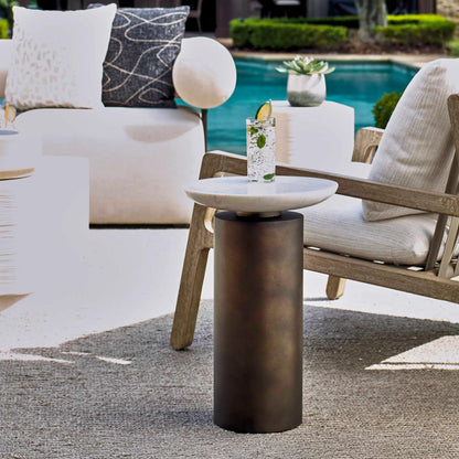 Olso Outdoor Accent Table by Uttermost in dark bronze. Made from metal, marble in a modern style.