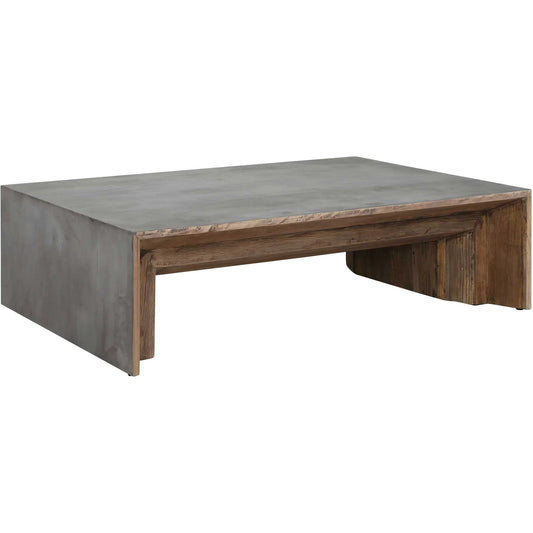 Vail Elm Coffee Table by Uttermost in gray. Made from old elm, plywood in a unique style.