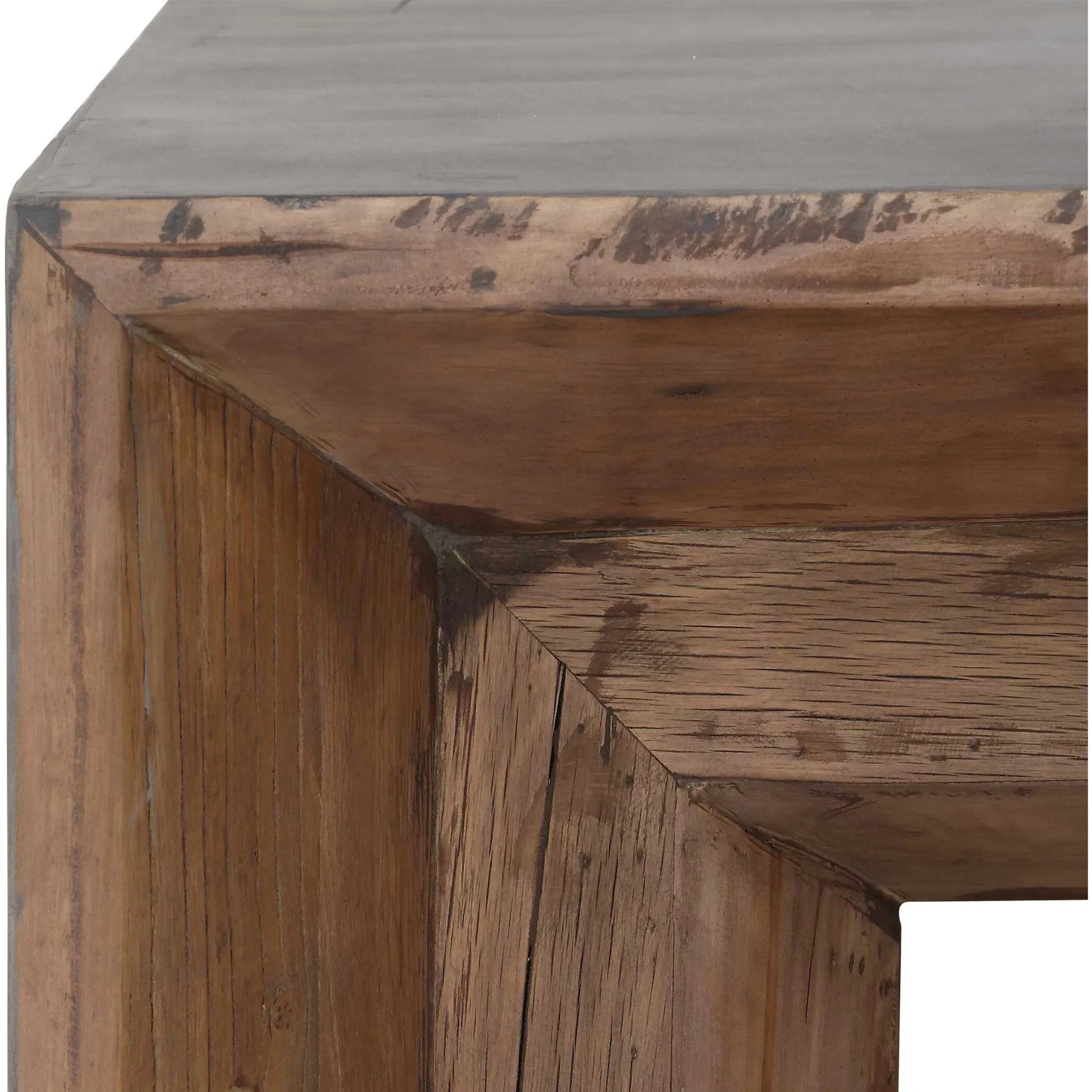 Vail Elm Coffee Table by Uttermost in gray. Made from old elm, plywood in a traditional style.