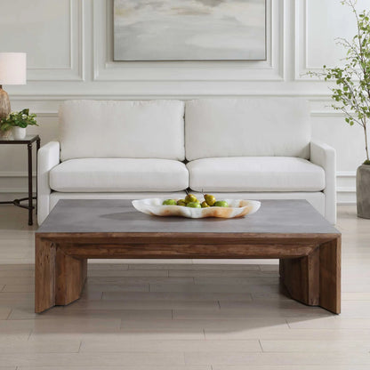 Vail Elm Coffee Table by Uttermost in gray. Made from old elm, plywood in a traditional style.