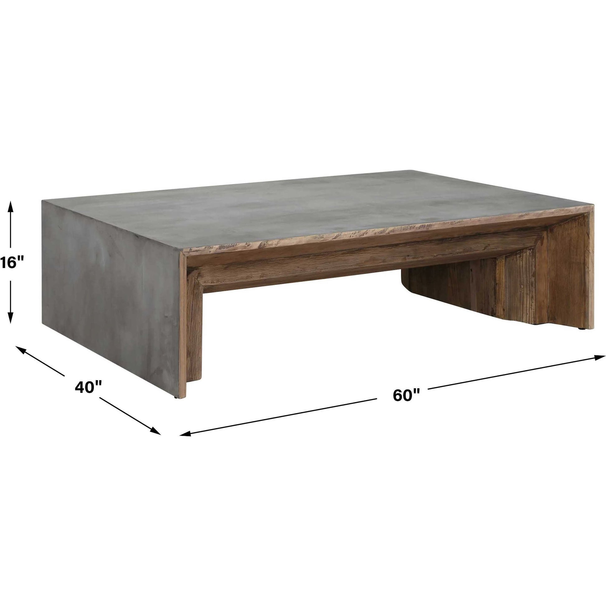 Vail Elm Coffee Table by Uttermost in gray. Made from old elm, plywood in a traditional style.