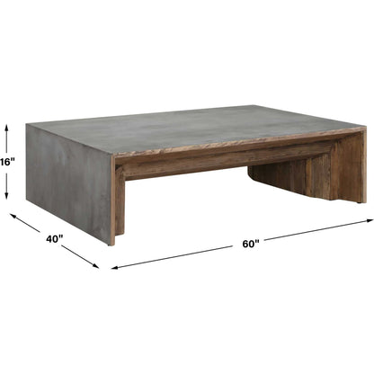 Vail Elm Coffee Table by Uttermost in gray. Made from old elm, plywood in a traditional style.
