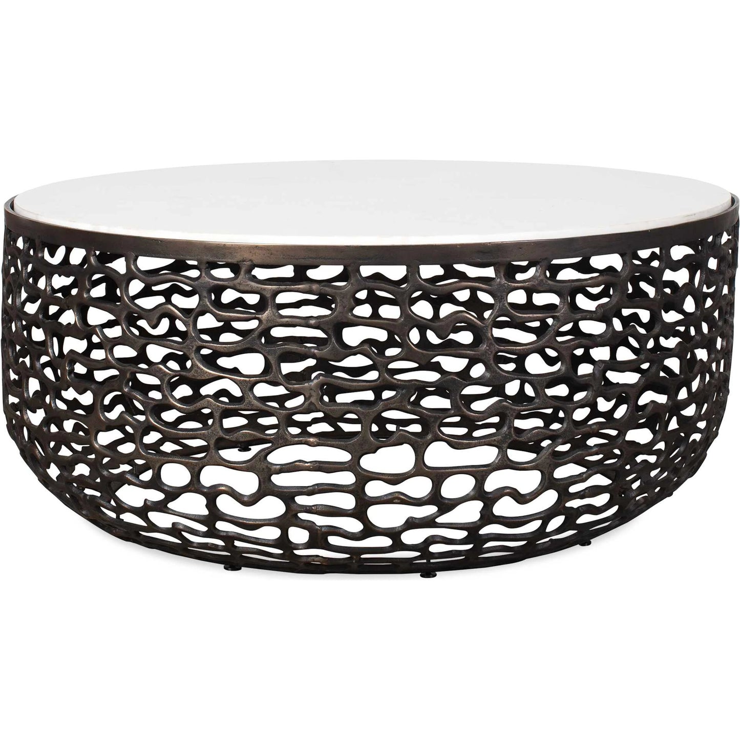 001 SI-2386835 | Primary Silo | Sabena Outdoor Coffee Table by Uttermost in dark bronze. Made from metal, white banswara marble in a modern style.