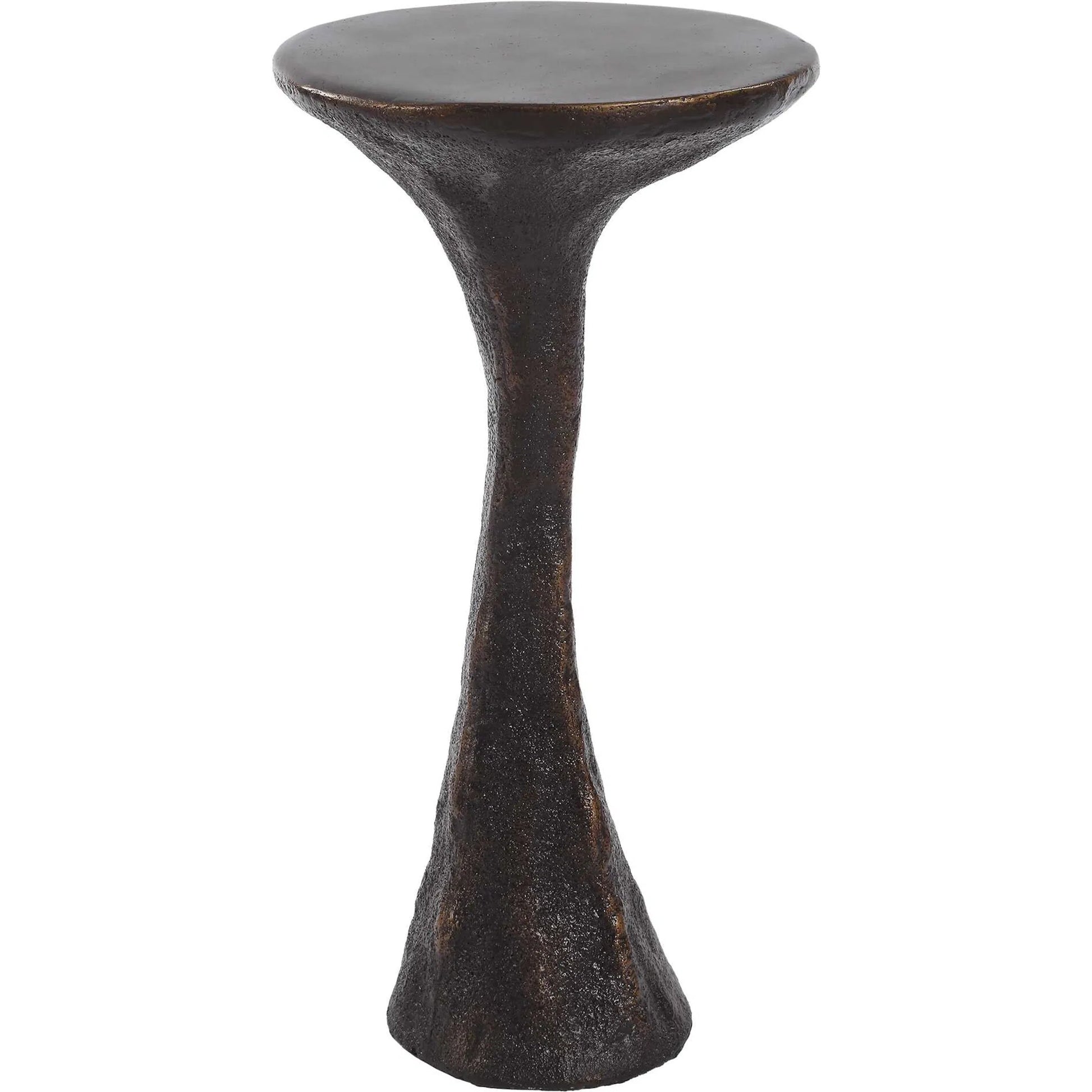 Milan Outdoor Drink Table by Uttermost in dark brown. Made from concrete in a rustic style.