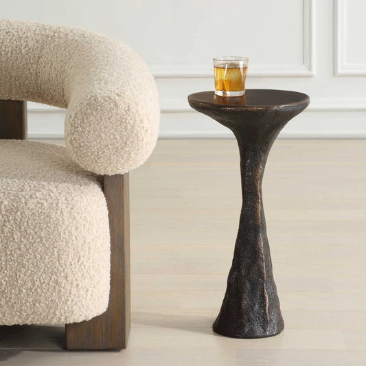 Milan Outdoor Drink Table by Uttermost in dark brown. Made from concrete in a unique style.