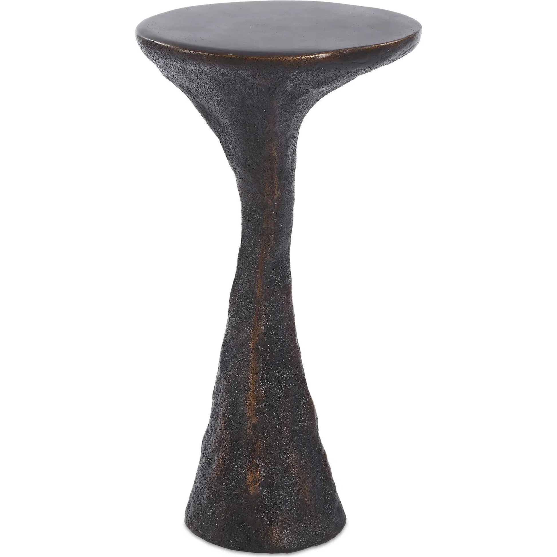 Milan Outdoor Drink Table by Uttermost in dark brown. Made from concrete in a rustic style.