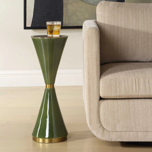 Ronde Jade Drink Table by Uttermost in jade, brass. Made from ceramic, iron in a unique style.