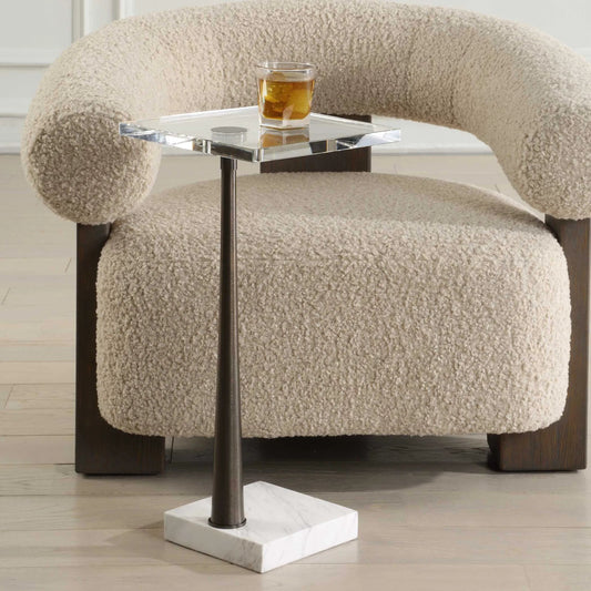 Pelton Glass Drink Table by Uttermost in black. Made from marble, iron in a unique style.